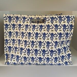 NWT Roberta Roller Rabbit Blue Monkey Print Canvas Storage Box Bag Large
